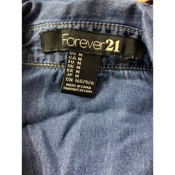 Forever 21 Womens M Chambray Top Snap Front - Picture 8 of 9